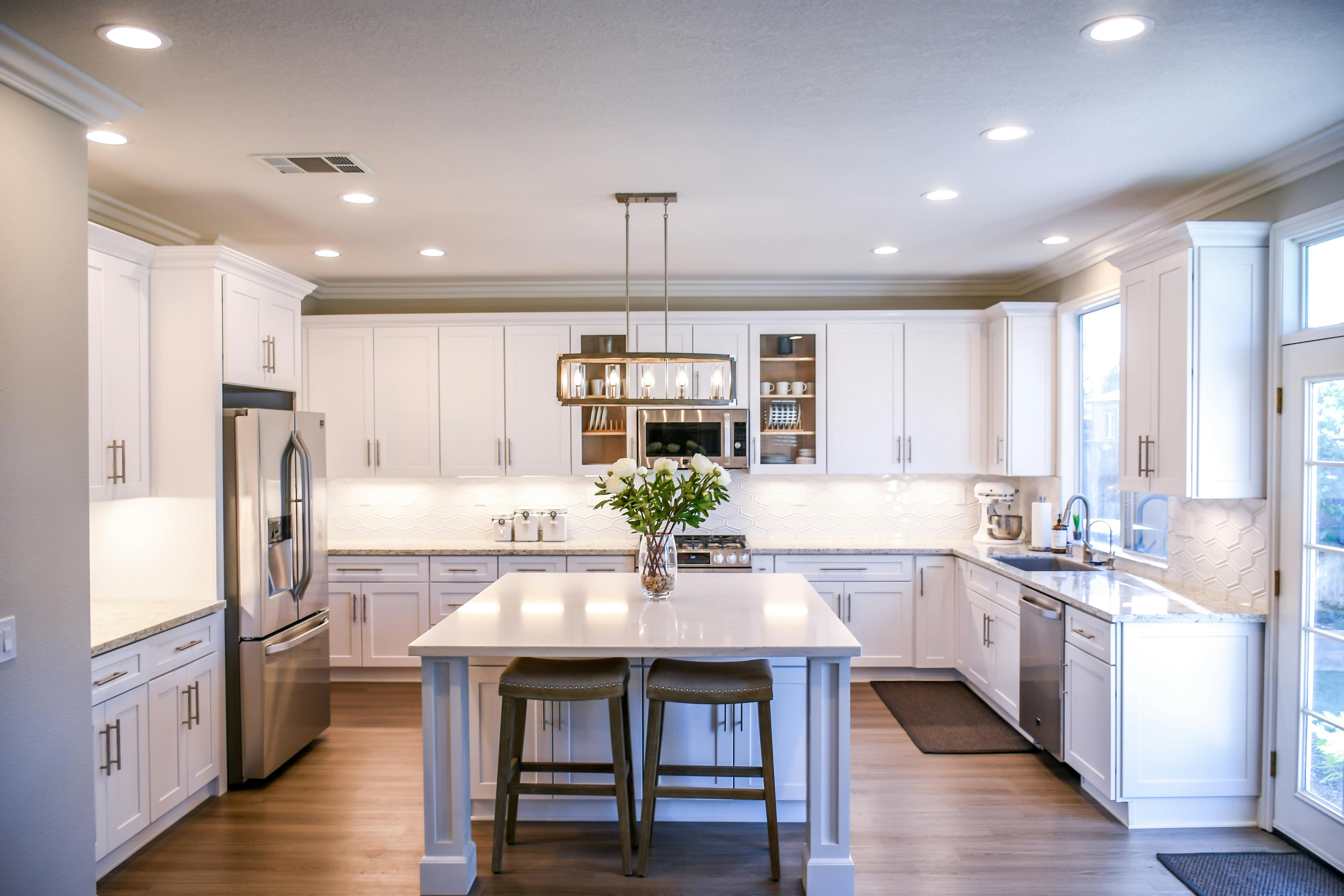 White Wooden Cupboards Modular Kitchen